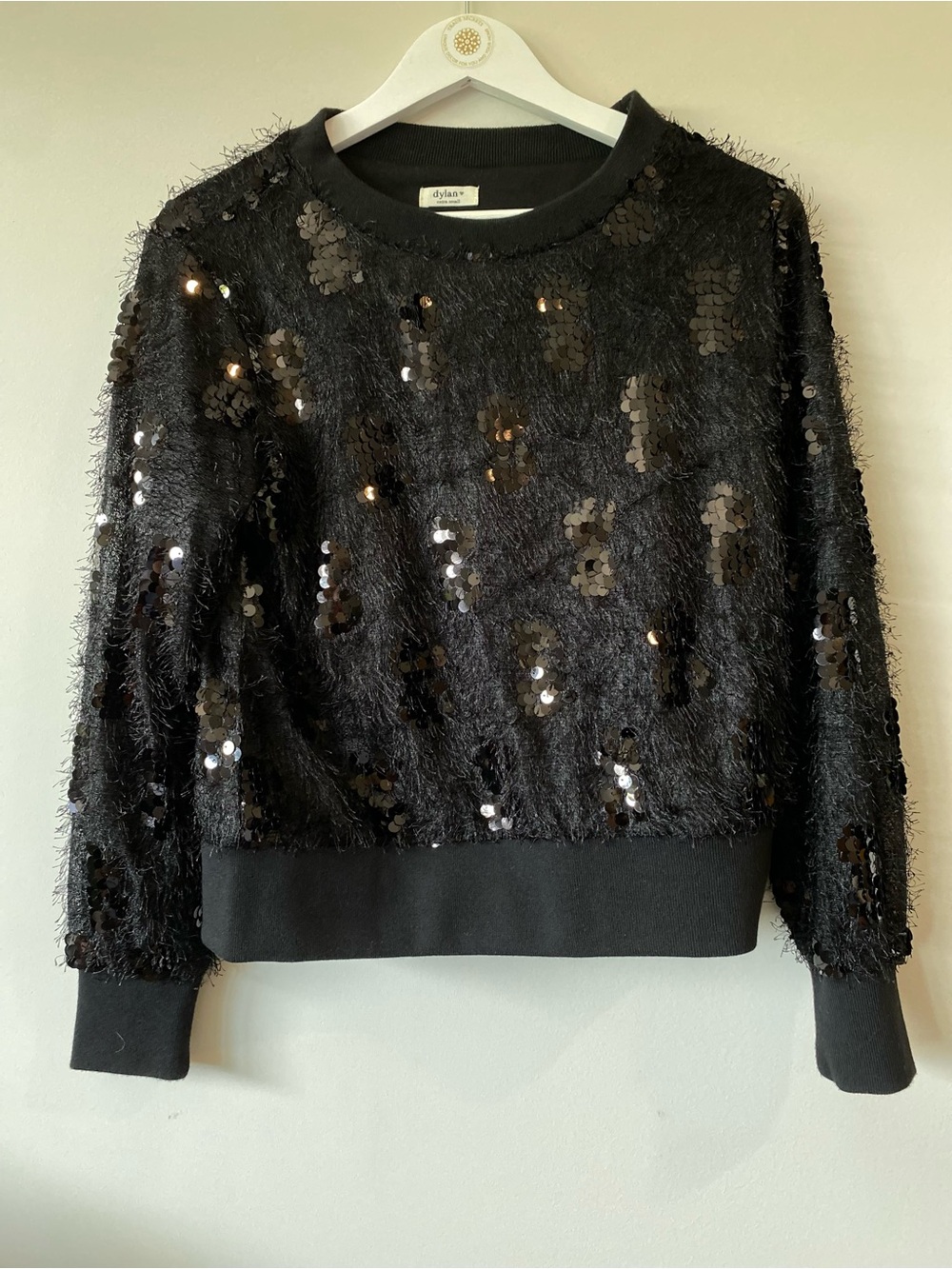 Dylan  Black Sequin Fuzzy Pullover Sweater